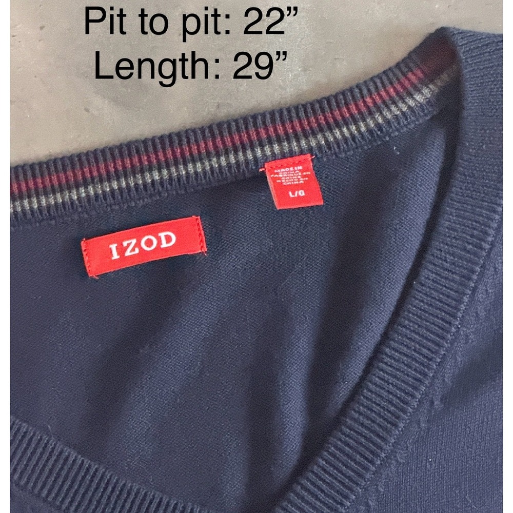 IZOD V-Neck Sweater Pullover Long Sleeve Casual Classic Fit Mens Large - Picture 3 of 4